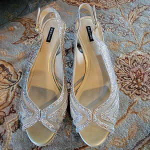 Womens slingback peeptoe pump gold sparkle